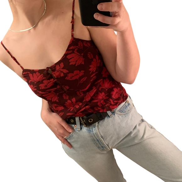 ASTR THE LABEL Reversible Burgundy Red Floral Spaghetti Strap Camisole Tank Top - Picture 6 of 16